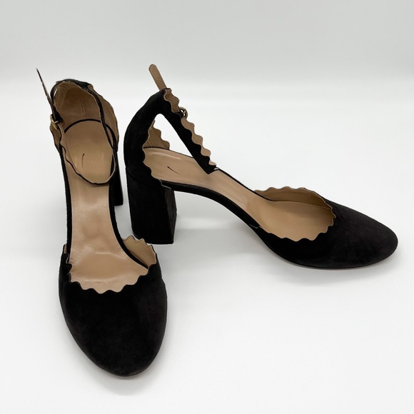 CHLOÉ Lauren Black suede leather scallop-edged d'Orsay pumps - Picture 3 of 8